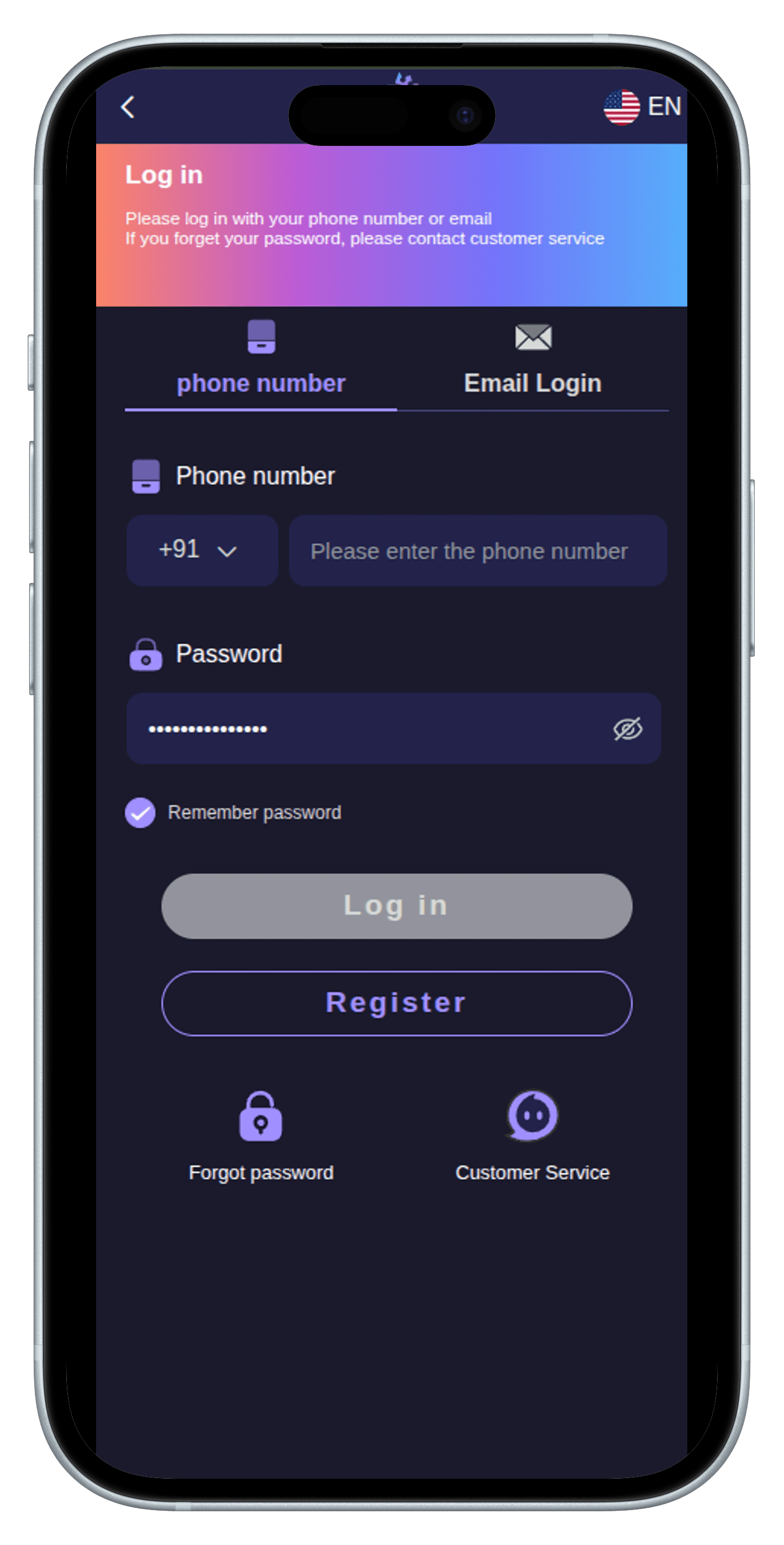 Jai Club APK installed — sign in with phone or email